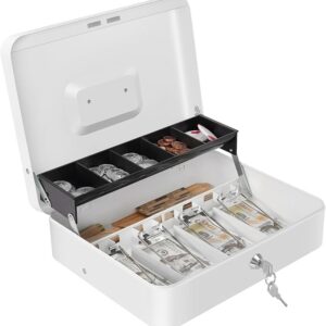 Crinwaki Cash Box with Money Tray and Key Lock