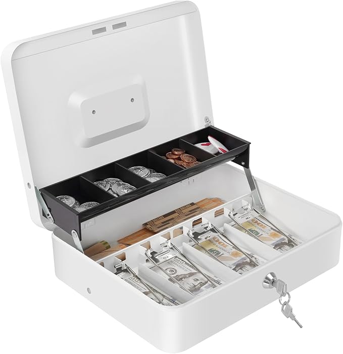 Crinwaki Cash Box with Money Tray and Key Lock