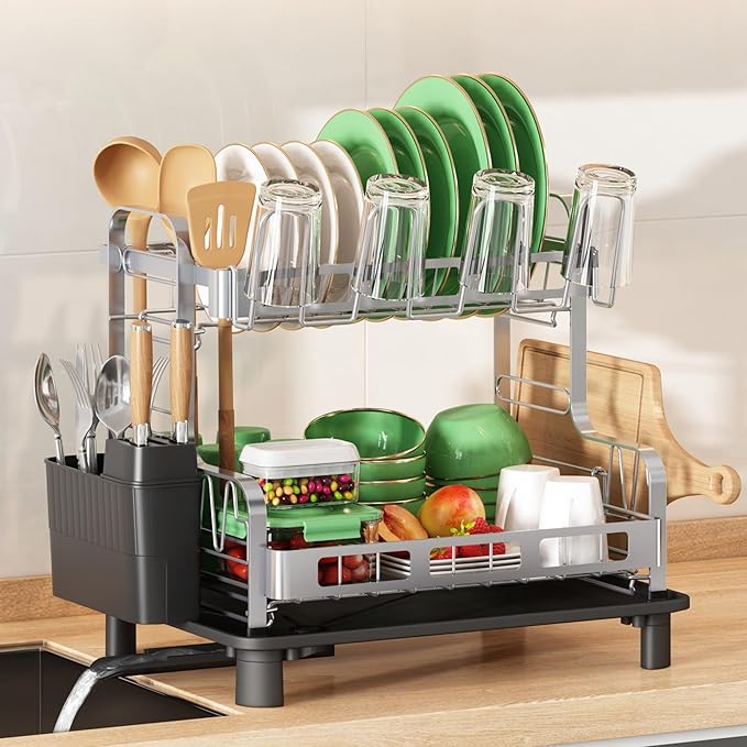 2 Tier Stainless Steel Dish Drying Rack (no utensils holder)