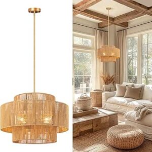 24” Boho Rattan Chandelier, 4-Light
