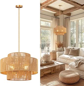 24'' Boho Rattan Chandelier, 4-Light