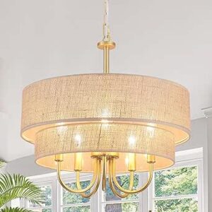 Chandelier with 2-Tier Beige Linen Fabric