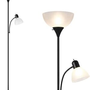 Black Floor Lamp with Reading Light (with broken lamp shade)