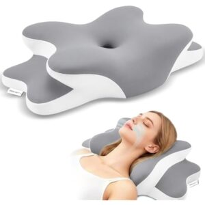Sleep Apnea Pillow With Neck Pain & Snoring Relief-Orthopedic Cervical Pillow,Ergonomic Contour Memory Foam Pillow For Side,Back,Stomach,Dreamers Relief,Medium Firm Support (Gray, Queen Size)
