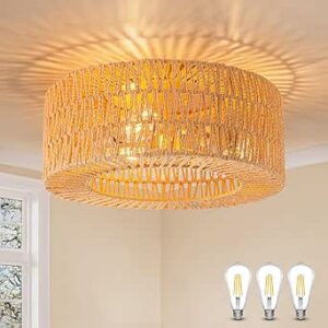 Rattan Ceiling Light Fixtures, Hand-Woven
