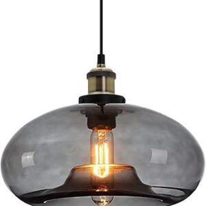 11″ Smoke Gray Glass Pendant Light Industrial Vintage Design Suitable for Kitchen Island Bedroom Dining Room Adjustable Height E26 Bulb Compatible (Smoke Gray