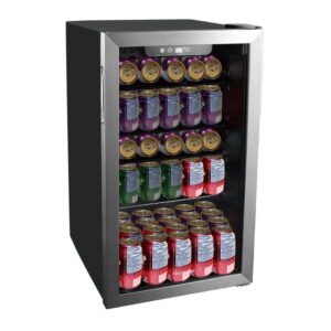 Frigidaire 115 Can/34 Bottle Beverage Refrigerator, 3.4 Cu. ft. Glass Door Mini Fridge, Stainless Steel
