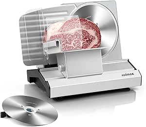 CUSIMAX Meat Slicer,9″ Electric Food Slicer with 2 Stainless Steel Blades,1-20mm Adjustable Thickness for Home Use,Removable Food Carriage for Easy Cleaning