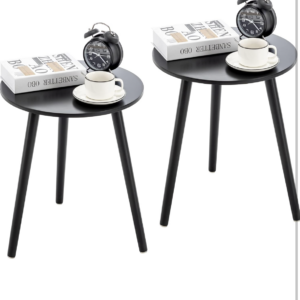 Round Side Table Set of 2, Black Nightstand