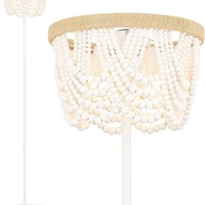 Boho Floor Lamp with Wooden Beaded Shade