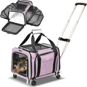 Expandable Premium Pet Carrier on Wheels – Pink