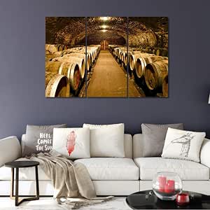3 Pieces Alcohol Cellar Canvas Prints Wall Art Pictures Underground Wine Cellar Red Wine Barrel Painting