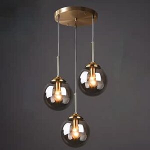 Mid Century 3-Lights Glass Pendant Lights Iron Industrial Indoor Lamp Adjustable Farmhouse Ceiling for Kitchen Island Bar Bedroom Restaurant(Smoke Gray)