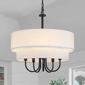 Drum Chandelier with Shades 5 Light 2-Layer