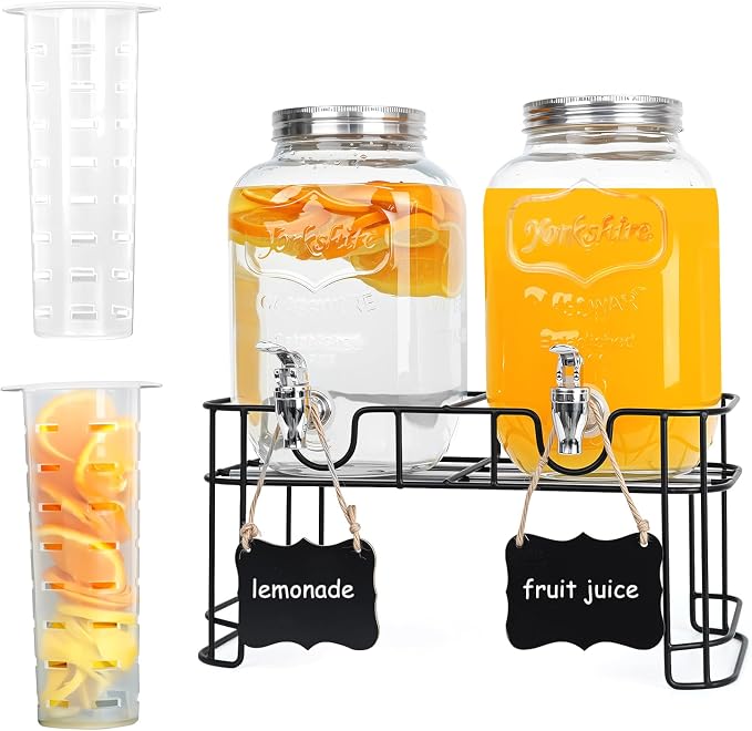 1 Gallon Glass Drink Dispensers, 2 pack