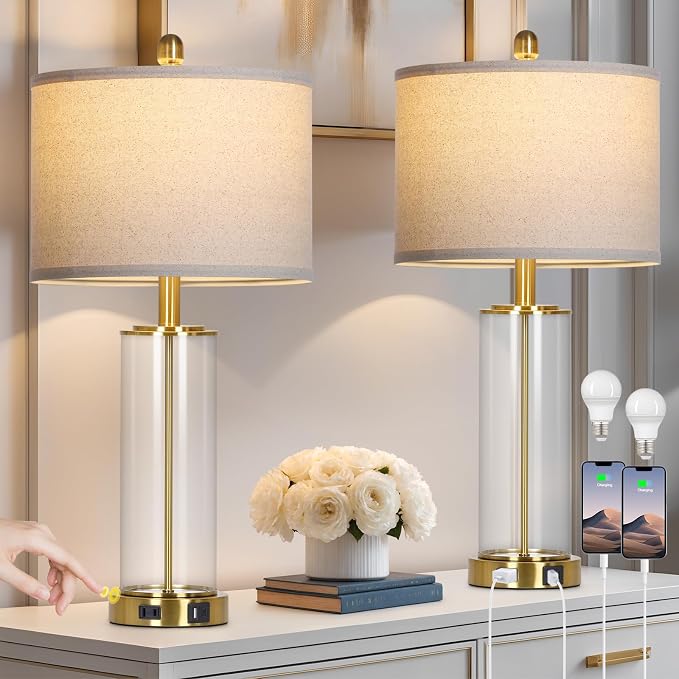 26" Glod Glass Table Lamps Set of 2